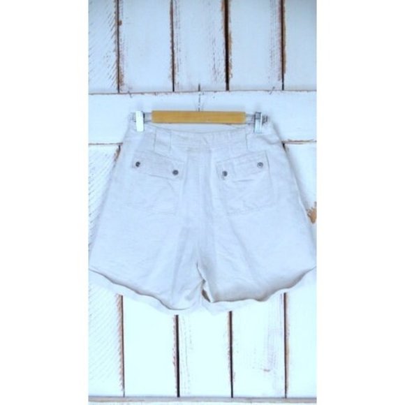 Liz Claiborne cotton linen cuffed shorts/ivory/beige linen shorts/10 - Picture 4 of 6